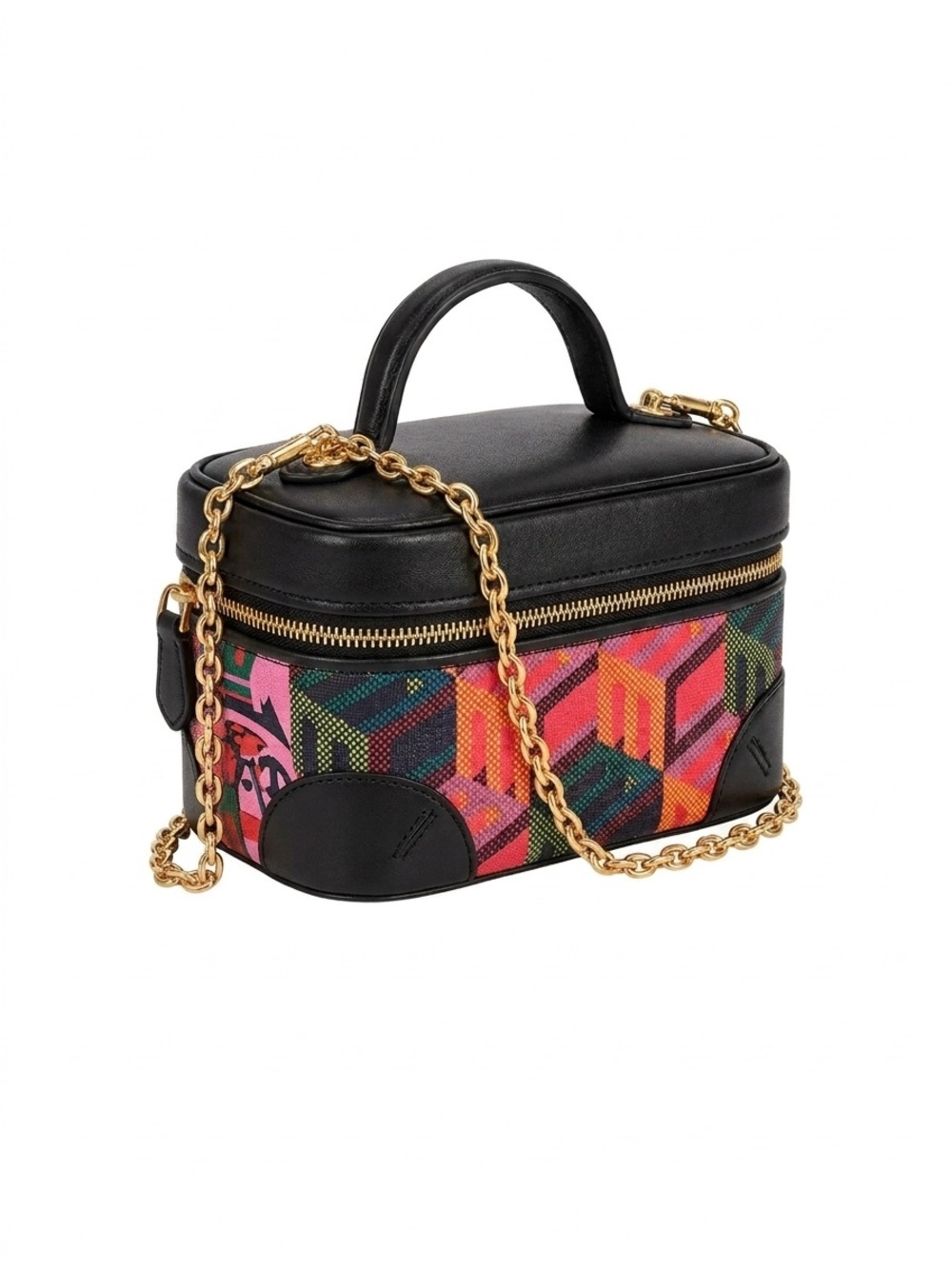 MCM Black Leather Cubic Monogram Jacquard Vanity Case Bag NWOT